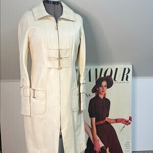 Women’s vintage 90s Doma Italian Elegant leather Cream Women's midi Coat